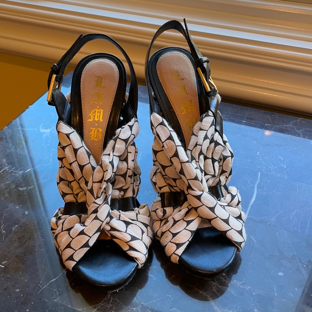 LAMB heels with block heel and cloth accents
